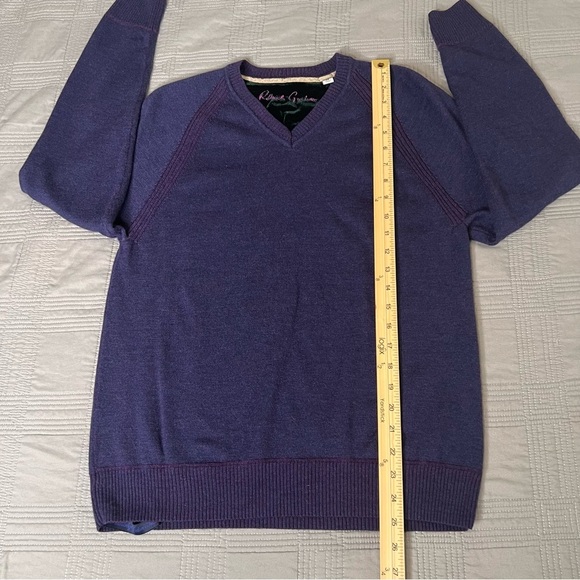 Robert Graham 100% Wool Sweater Purple Pullover V Neck Long Sleeve Mens Medium - Picture 7 of 13
